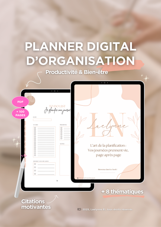 Planner digital d'organisation - Productivité, motivation & bien-être